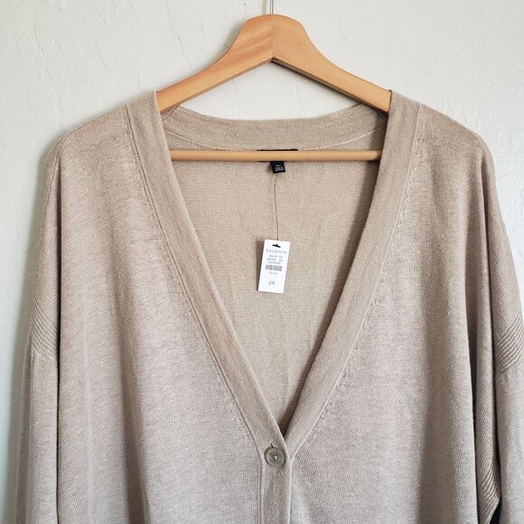 Talbots 100% Linen V-Neck Button Front Long Cardigan Tan Sz Women's 2X Plus NEW - Picture 3 of 11